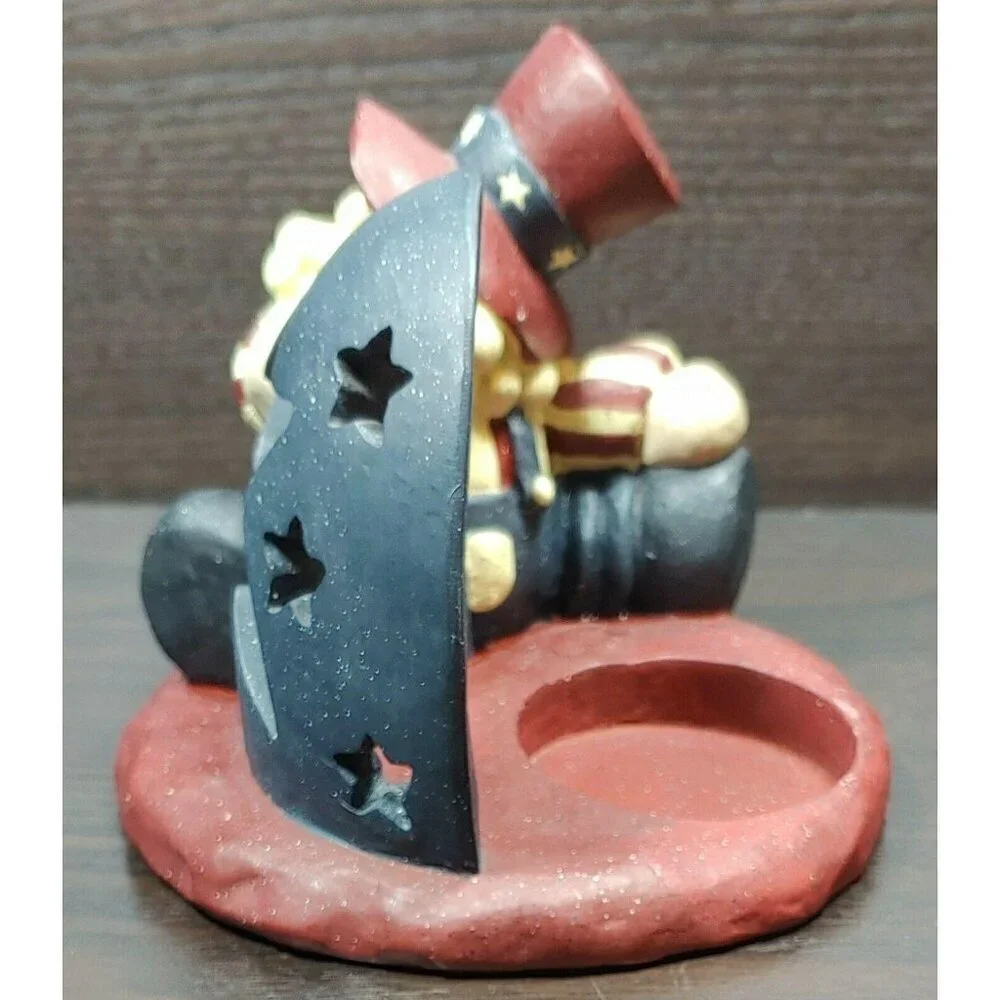 Patriotic Uncle Sam Santa Tealight Candle Holder With Star Cutouts Red Blue VRG